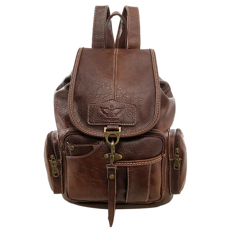 Retro Backpack Student Shoulder Bag Large-capacity Travel Bag Women PU Leather R