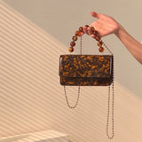 Retro Beaded Chain Small Handbags Ladies Mini Square Shoulder Crossbody Bags