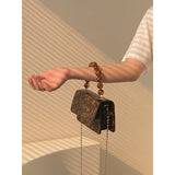Retro Beaded Chain Small Handbags Ladies Mini Square Shoulder Crossbody Bags