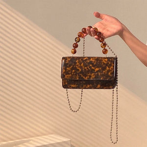 Retro Beaded Chain Small Handbags Ladies Mini Square Shoulder Crossbody Bags