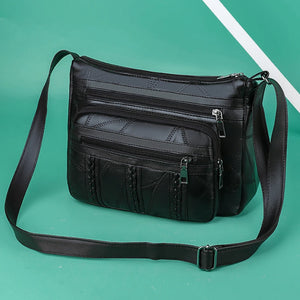 Retro Mother's Shoulder Handbags Casual PU Leather Braided Women's Messenger Bag