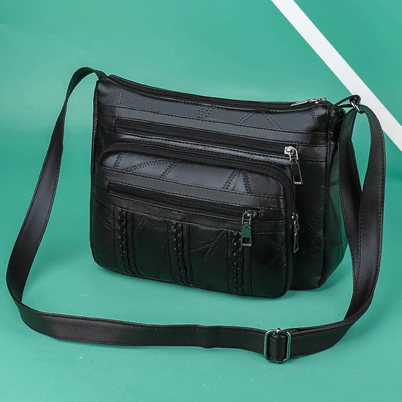 Retro Mother's Shoulder Handbags Casual PU Leather Braided Women's Messenger Bag