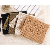 Boho Style Handwoven Crossbody Straw Shoulder Bag with Tassel Zipper
