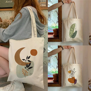 Retro Boho Plants Canvas Tote Bag Lady Handbag Harajuku Shoulder Bags