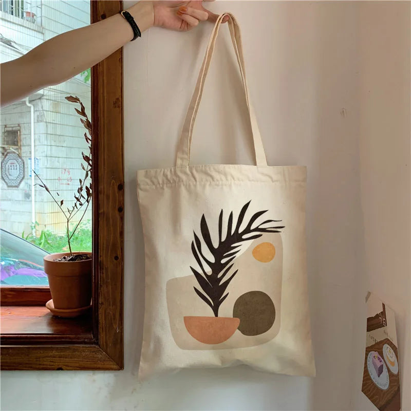 Boho Plants Canvas Tote Bag Harajuku Shoulder Bag