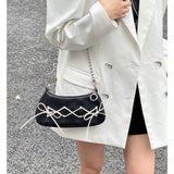 Retro Bowknot Women Purse Handbags Y2k Hot Girls Small Shoulder Underarm Bags