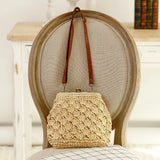Retro Brass Buckle Single Shoulder Woven Shell Crochet Crossbody Straw Beach Cas