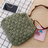 Retro Brass Buckle Single Shoulder Woven Shell Crochet Crossbody Straw Beach Cas
