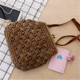 Retro Brass Buckle Single Shoulder Woven Shell Crochet Crossbody Straw Beach Cas