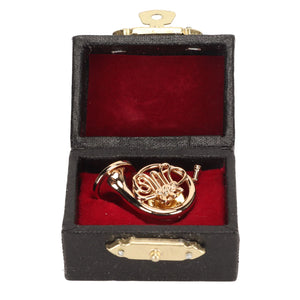 French Horn Shape Lapel Brooch Brass Pin with Case