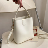 Retro Bucket Bag Ladies Shoulder Bag Solid Texture PU Messenger Bag