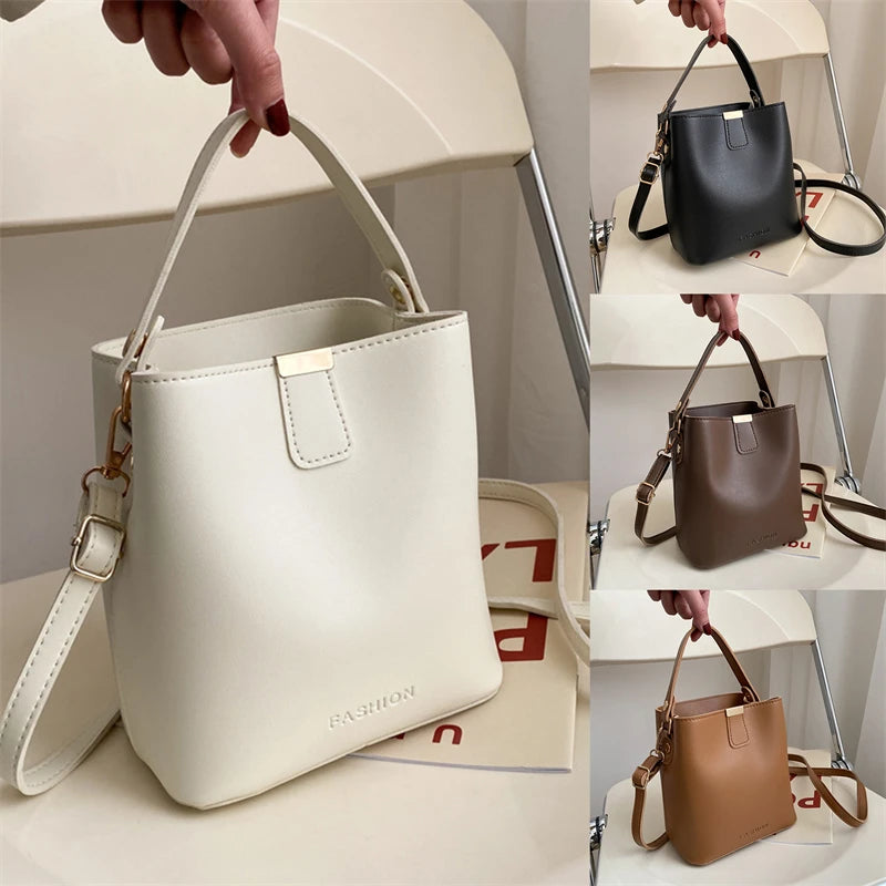 Retro Bucket Bag Ladies Shoulder Bag Solid PU Messenger Bag