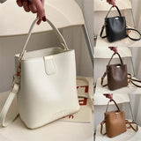 Retro Bucket Bag Ladies Shoulder Bag Solid PU Messenger Bag