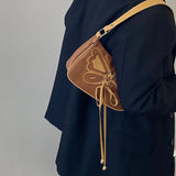 Retro Butterfly Women Half-Moon Shoulder Bag Brown PU Leather Handbag