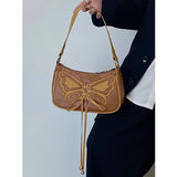 Retro Butterfly Women Half-Moon Shoulder Bag Brown PU Leather Handbag