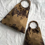 Retro Camellia Flower Printed Women's Bag Bamboo Portable Handbag