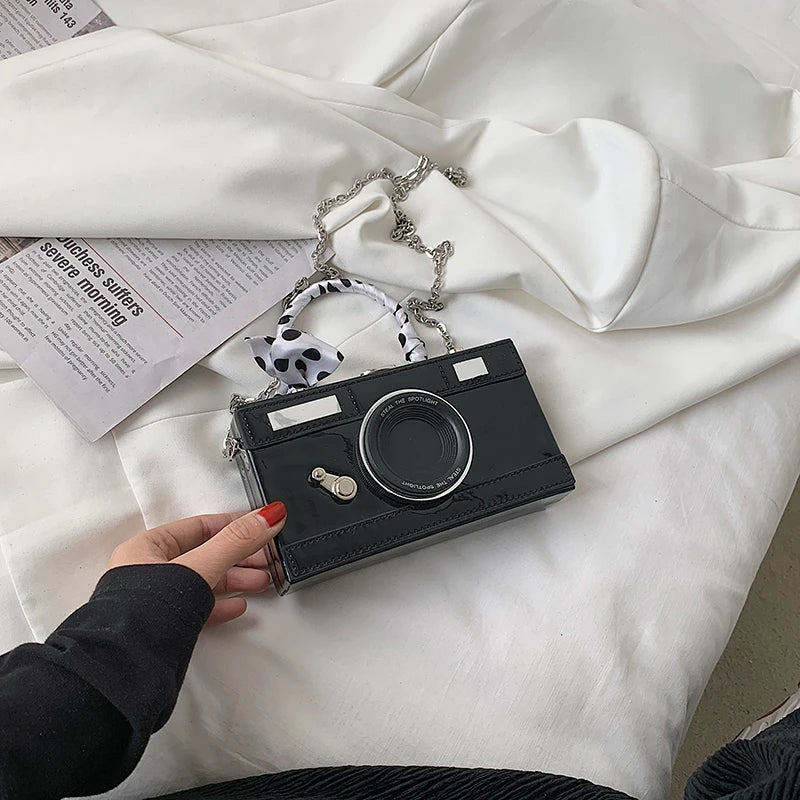 Vintage Camera Style Ladies Party Handbag with Chain Shoulder Bag