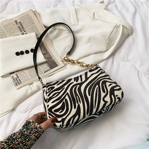 Retro Canvas Shoulder Bag Leopard Lattice Zipper Shopping Bag