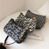 Retro Canvas Shoulder Bag Leopard Lattice Zipper Shopping Bag
