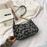 Retro Canvas Shoulder Bag Leopard Lattice Zipper Shopping Bag
