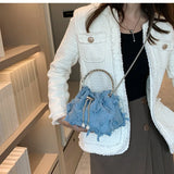Retro Canvas Tassel Crossbody Bags Personality Ins Ladies Bucket Purses