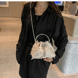 Retro Canvas Tassel Crossbody Bags Personality Ins Ladies Bucket Purses