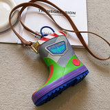 Retro Cartoon Rain Boots PU Waterproof Messenger Bag Large Capacity Tote Bag