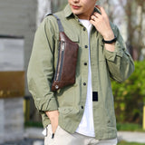 Vintage Men PU Leather Phone Pouch Fanny Pack Chest Waist Crossbody Bag
