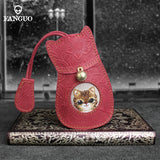 Retro Cat Key Bag Real Leather Holder Case