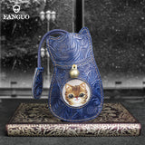 Retro Cat Key Bag Real Leather Holder Case