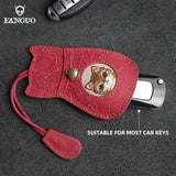 Retro Cat Key Bag Real Leather Holder Case