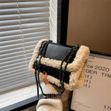 Vintage Retro Chain Crossbody Bag Fleece Flap Street Satchel