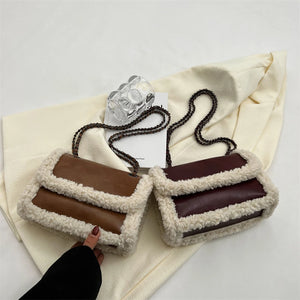 Vintage Chain Shoulder Bag Faux Suede Crossbody Street Satchel for Lady