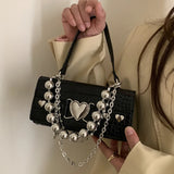 Crocodile Pattern Shoulder Bag for Women Girls Retro Chains Crossbody Handbag