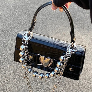 Crocodile Pattern Shoulder Bag for Women Girls Retro Chains Crossbody Handbag