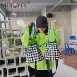 Checkered Pattern Canvas Crossbody Bag with Woven Handle