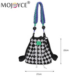 Checkered Pattern Canvas Crossbody Bag with Woven Handle