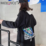Checkered Pattern Canvas Crossbody Bag with Woven Handle