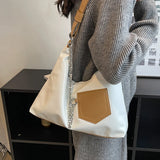 Retro Women Tote Bags Contrast Patchwork Shoulder Bags Large Capacity Chains Dec