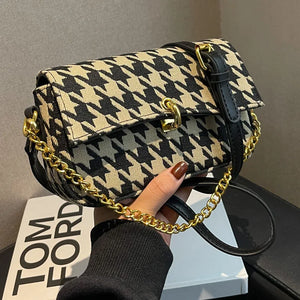 Plaid Handbag Tweed Shoulder Crossbody Bag Chain Clutches
