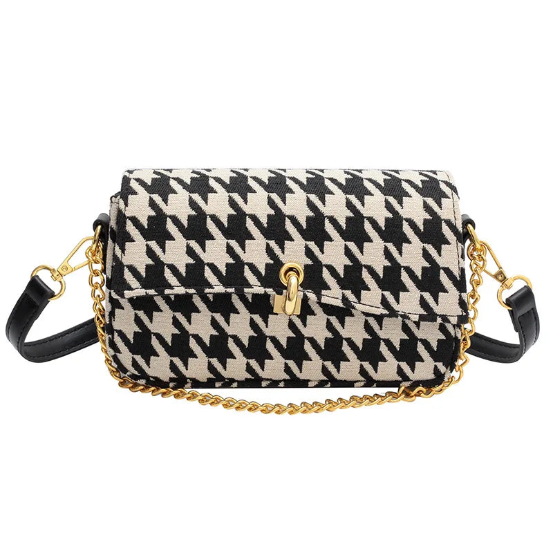 Plaid Handbag Tweed Shoulder Crossbody Bag Chain Clutches