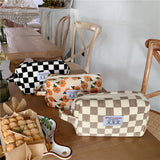Plaid Corduroy Cosmetic Bag Travel Makeup Pouch