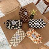 Plaid Corduroy Cosmetic Bag Travel Makeup Pouch