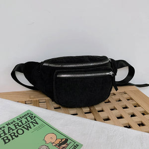 Corduroy Waist Bag Zipper Chest Bag Sport Travel Girl Waist Belt Bag
