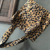 Retro Corduroy Women Shoulder Shopping Bag Leopard Pattern Girls Handbag