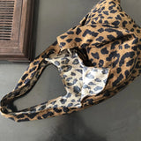 Retro Corduroy Women Shoulder Shopping Bag Leopard Pattern Girls Handbag