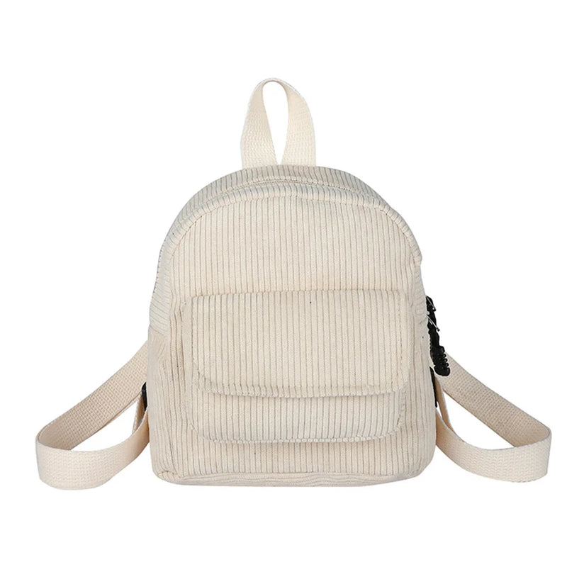 Corduroy Mini Backpack for Women - Small Student Girls Schoolbags