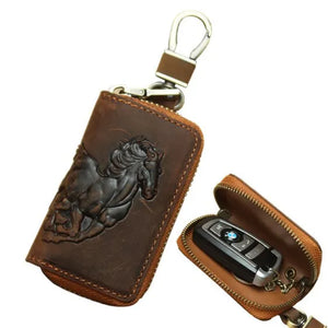 Retro Cow Leather Keychain Wallet Men Leather Car Key Pocket