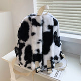 Retro Cow Leopard Printing Women Backpacks Autumn Winter Soft Plush School Bags