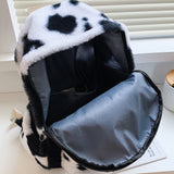 Retro Cow Leopard Printing Women Backpacks Autumn Winter Soft Plush School Bags